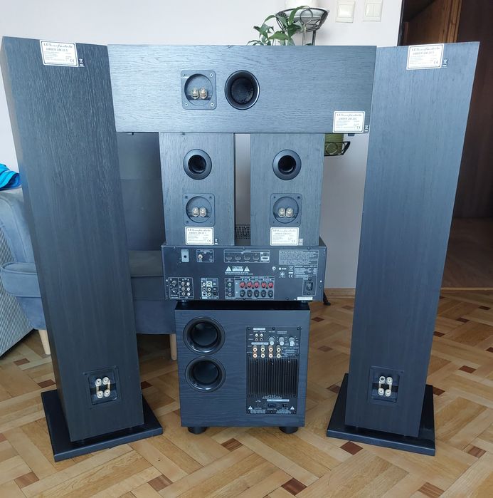 Kino Domowe Denon Amplituner Kolumny Wharfedale Subwoofer Aktywny