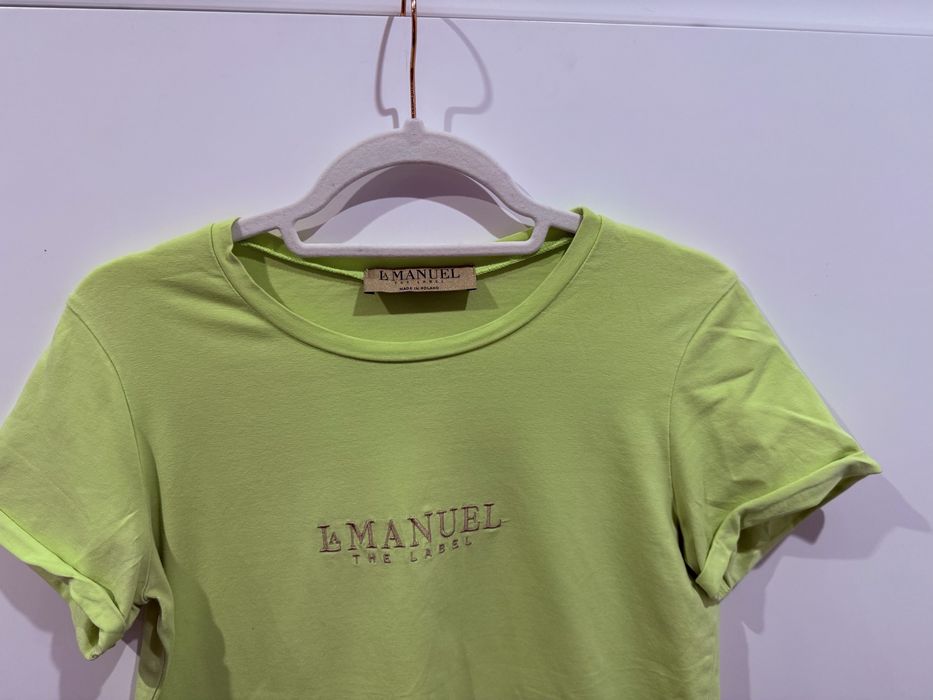 T-shirt bluzka limonka biała La Manuel uni S-L zestaw 2 szt