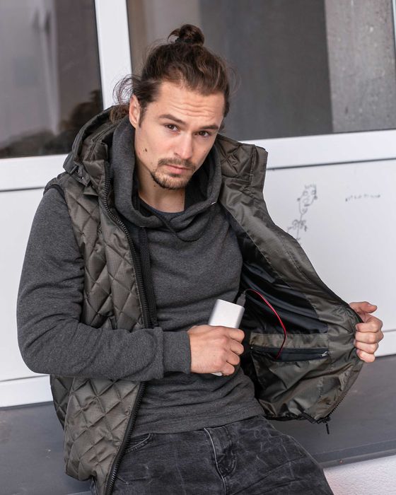 Теплый жилет с подогревом USB повербанка с капюшоном S-6XL камуфля́ж