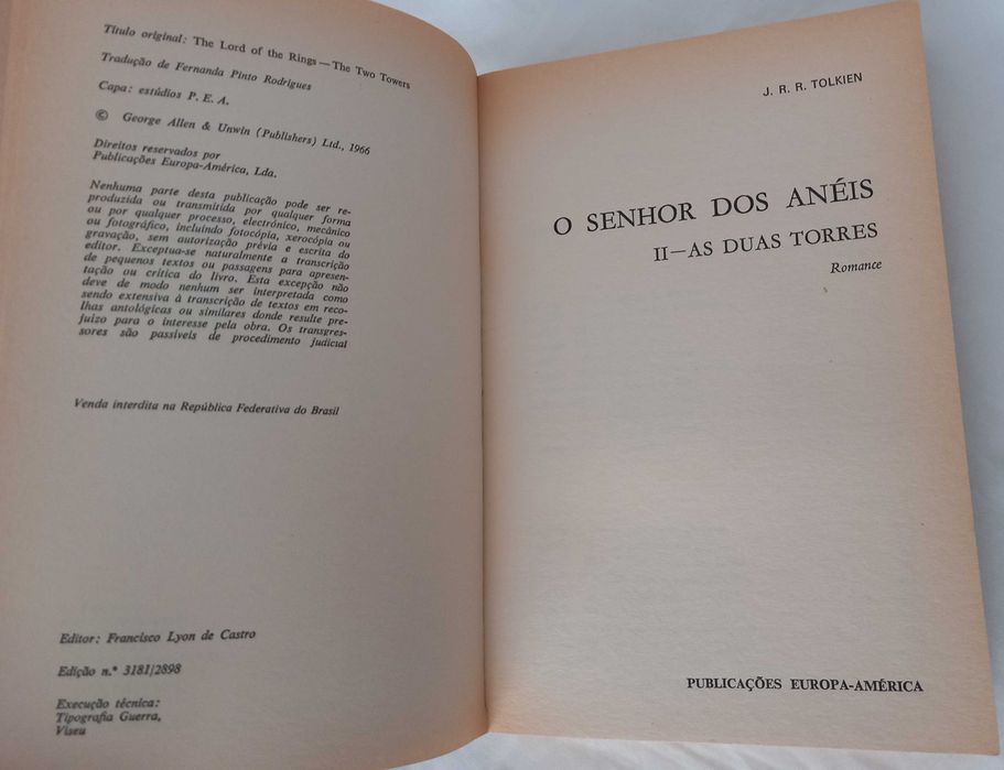 Livros O Senhor dos Anéis II e III - 1as edições na Europa América RAROS