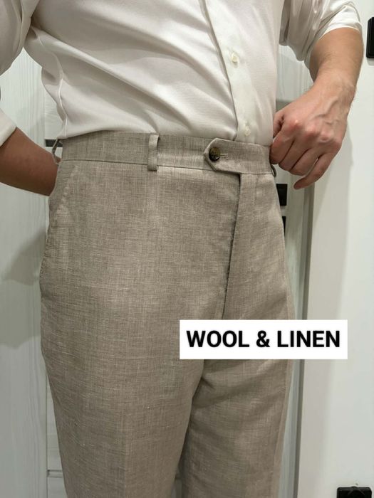 Spodnie eleganckie beżowe wełna len r. 54