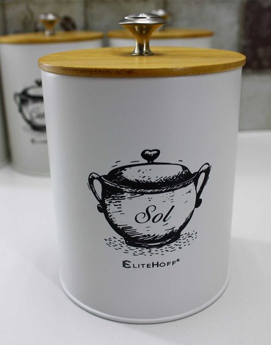 Białe pojemniki Kawa Herbata Cukier Sól z Maselniczką E6056