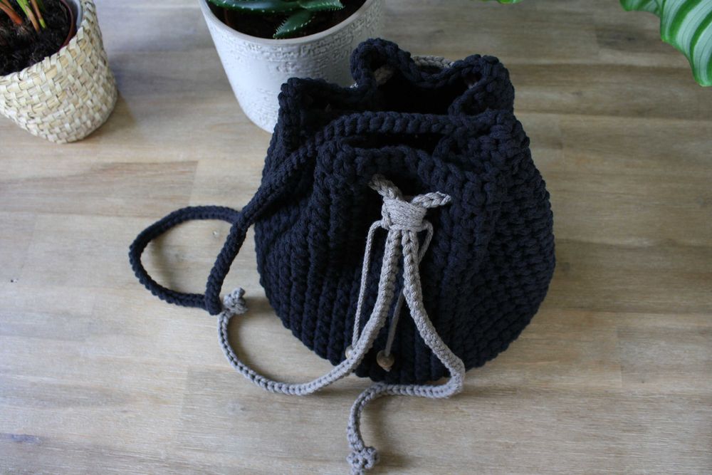 Sploting - czarna bawełniana torebka worek, sznurek ze ściągaczem