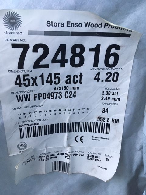 Kantówka Legar Drewno konstrukcyjne C24 45x145 BELKA STRUGANA C24