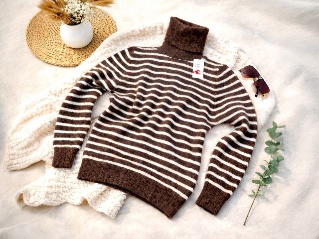 Brązowy golf w paski | miękki sweter | jesień zima | nowy