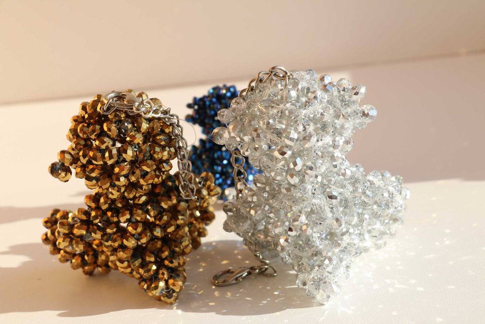 Брелок, сувенир мишка из бусин, страз; Новый