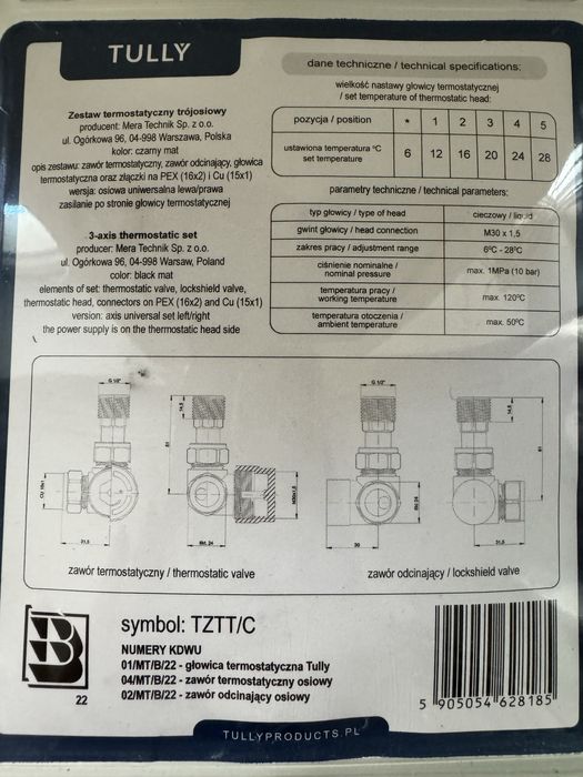 Zestaw Termostatyczny Osiowy Czarny TULLY PEX 16 CU