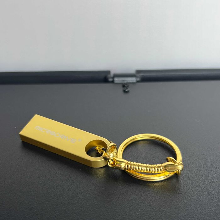 Флешка на 128Гб металева з брелком карта памяті USB 128 Gb metal Gold