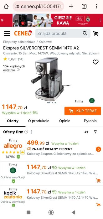 Ekspres kolbowy silvercrest SEMM 1470 LIDL