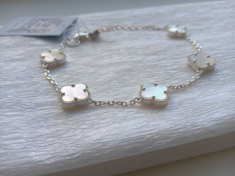 Серебряный браслет Van Cleef Ван Клиф клевер черный оникс 17 18 19 см