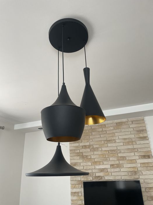 Lampa loft potrojna czarno-zlota