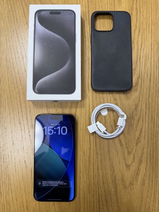 iPhone 15 Pro Max 256GB Tytan Czarny stan jak NOWY nieużywany kabel