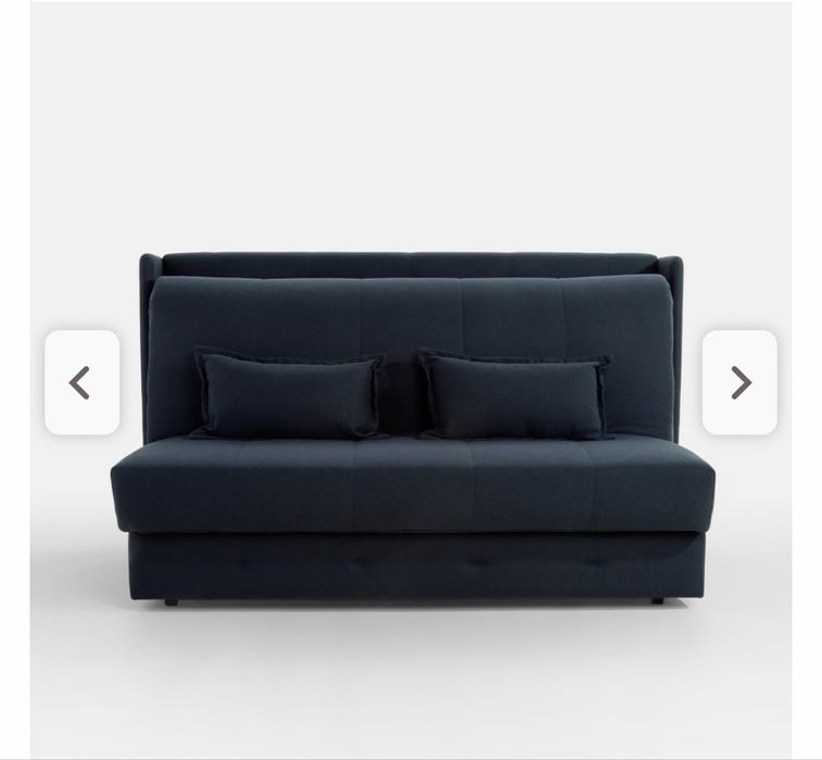 Sofa rozkładana, granatowa, z wezgłowiem