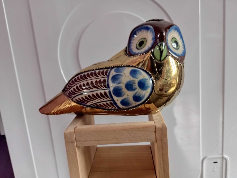 Sowa ceramiczna z mosiądzem