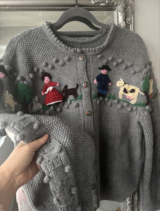 Unikatowy kardigan handmade bawarski folk welna