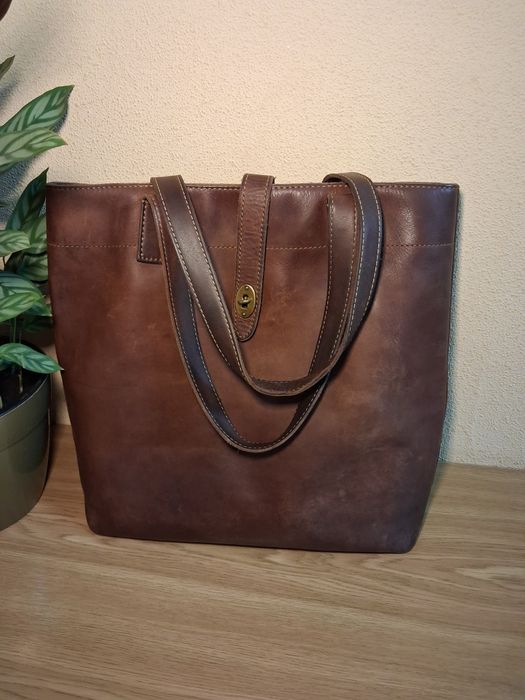 Кожаная сумка шкіряна сумка шопер Fossil коричневая сумка
