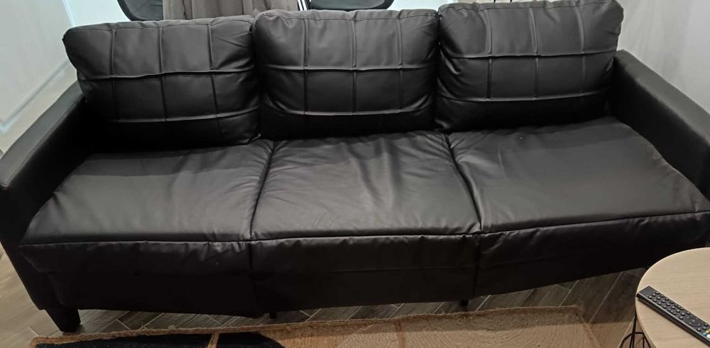 Sofá de 3 lugares Preto Couro (180 cm)