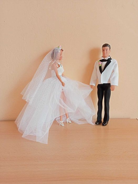 ubranka lalka Barbie Ken suknia ślubna długa welon garnitur buty