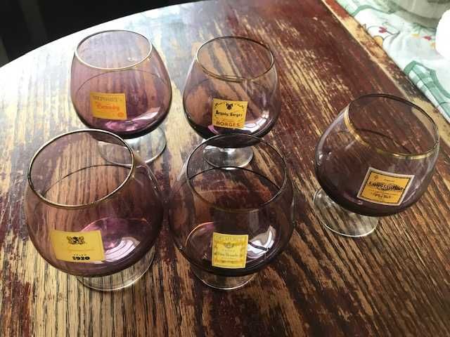 Conjunto de 5 copos (publicidade vintage) para brandy e aguardente