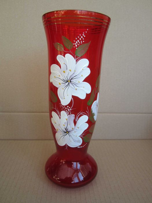 Ваза червоне скло розпис