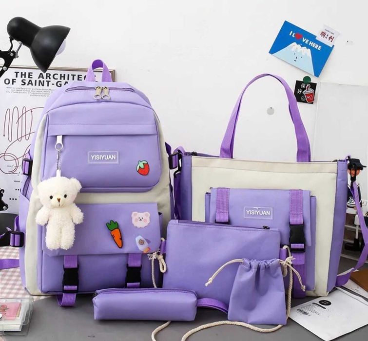 Рюкзак школьный модный 5 в 1 + брелок Медвежонок РОСПРОДАЖА