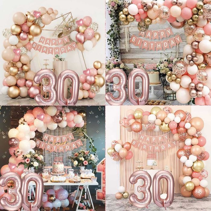 Dekoracja na 30. urodziny - balony, baner urodzinowy, topper