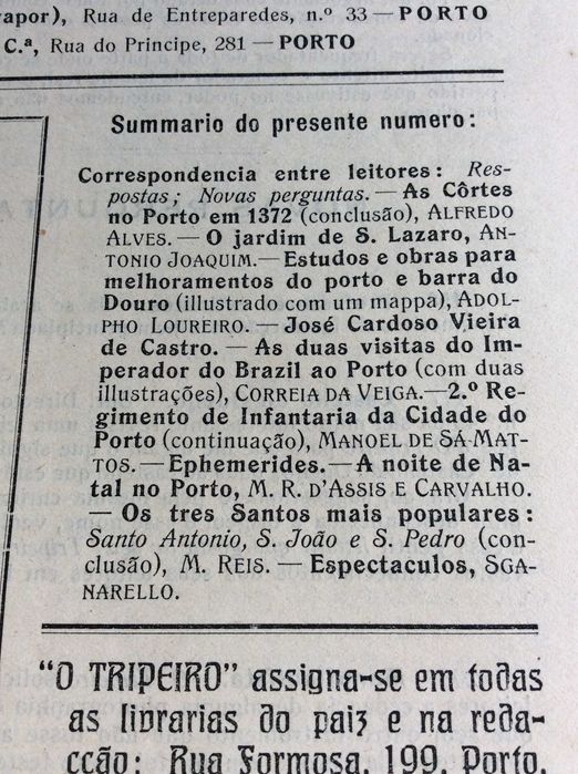 Um pouco da história do Porto e arredores. O Tripeiro, 1909