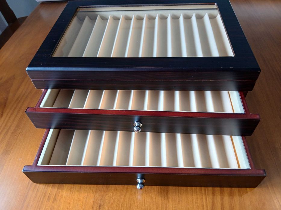 Caixa Madeira 34 Canetas Parker Rotring Waterman Pelikan Omas