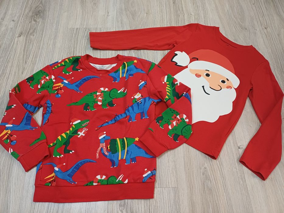 Komplet świąteczny, bluza i bluzka z Mikołajem r.122/128