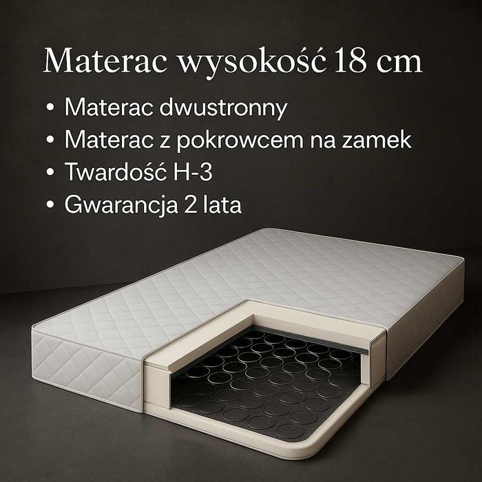 Łóżko Białe + Materac sprężynowy  160x200 Wszystkie rozmiary