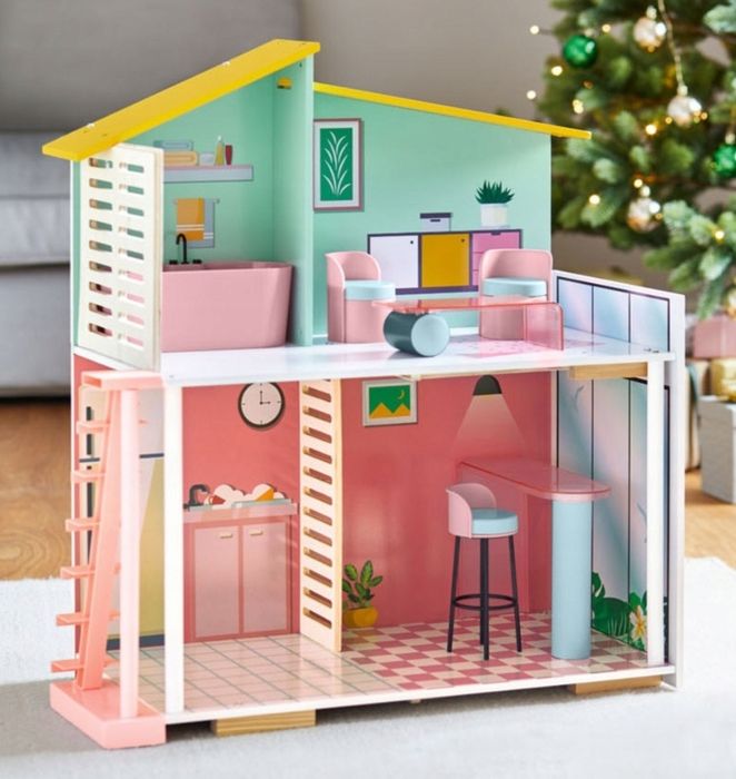 Drewniany domek dla lalek Barbie+ szafka drewniana + akcesoria