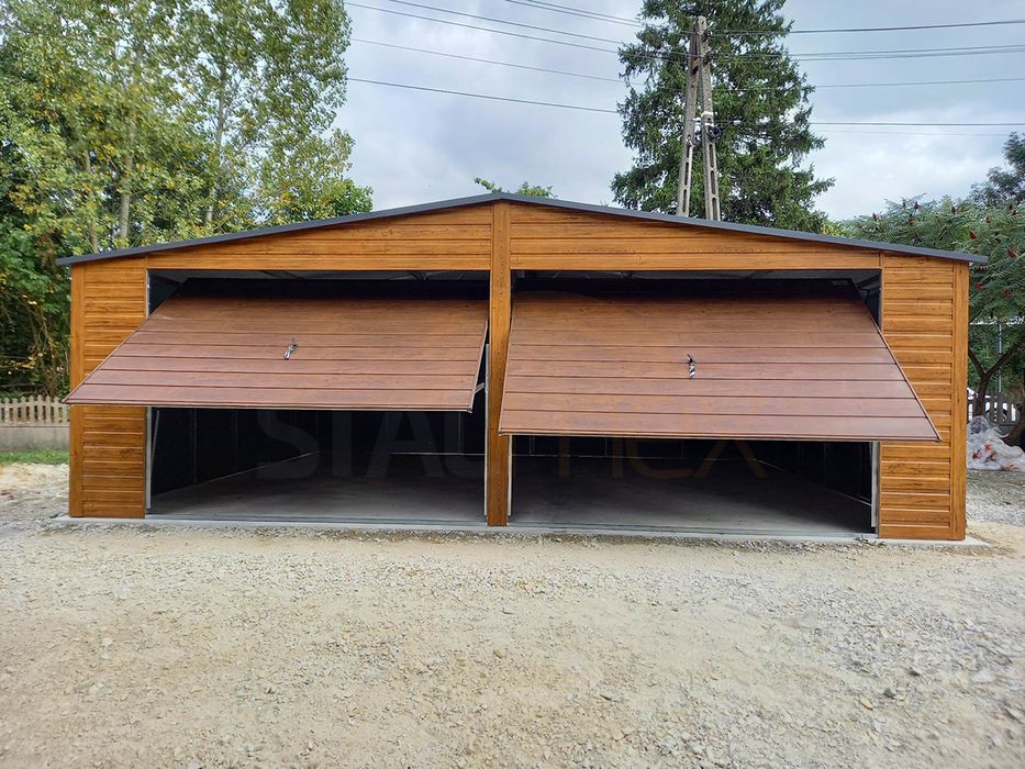 Podwójny garaż blaszany 7×6 / garaż drewnopodobny złoty dąb i orzech