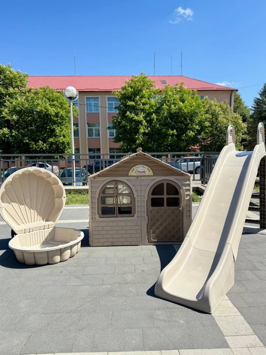 Дитячий набір Doloni бежевий колір з серії ЕКО будинок гірка пісочниця