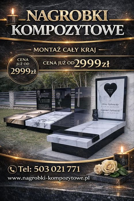 Nagrobki Kompozytowe.  Montaż za darmoCały Kraj.