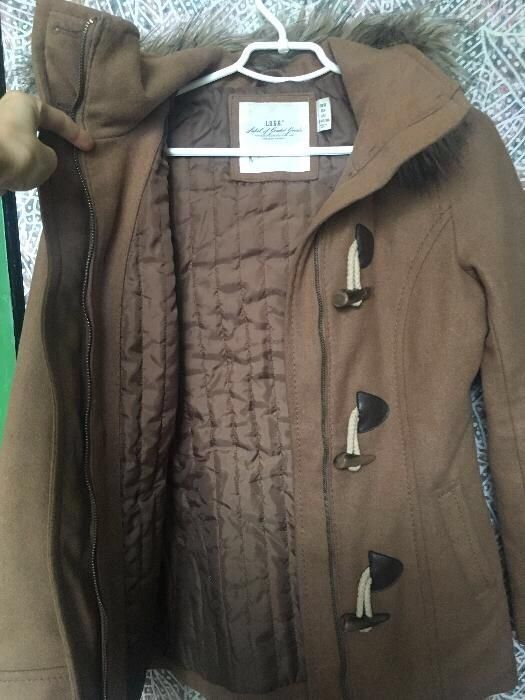 Бежевое пальто дафлкот парка куртка H&M LOGG с капюшоном