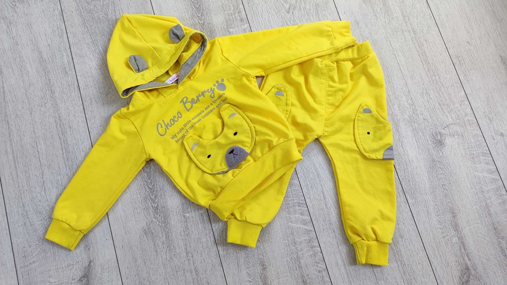 Komplet dresy żółte kieszonki kaptur uszy r. 86-92 cm