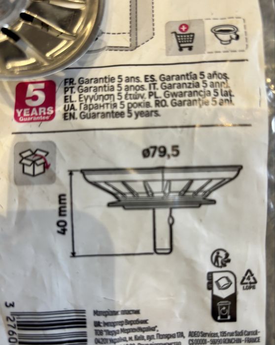 Tampa de cesta para válvula lava-loiça 90 mm diâmetro (par)