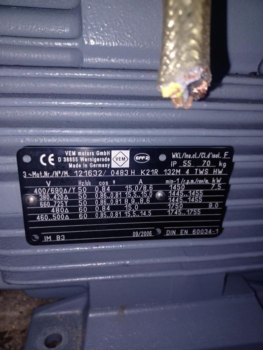 Silnik elektryczny  7.5kw vem z wlacznikem