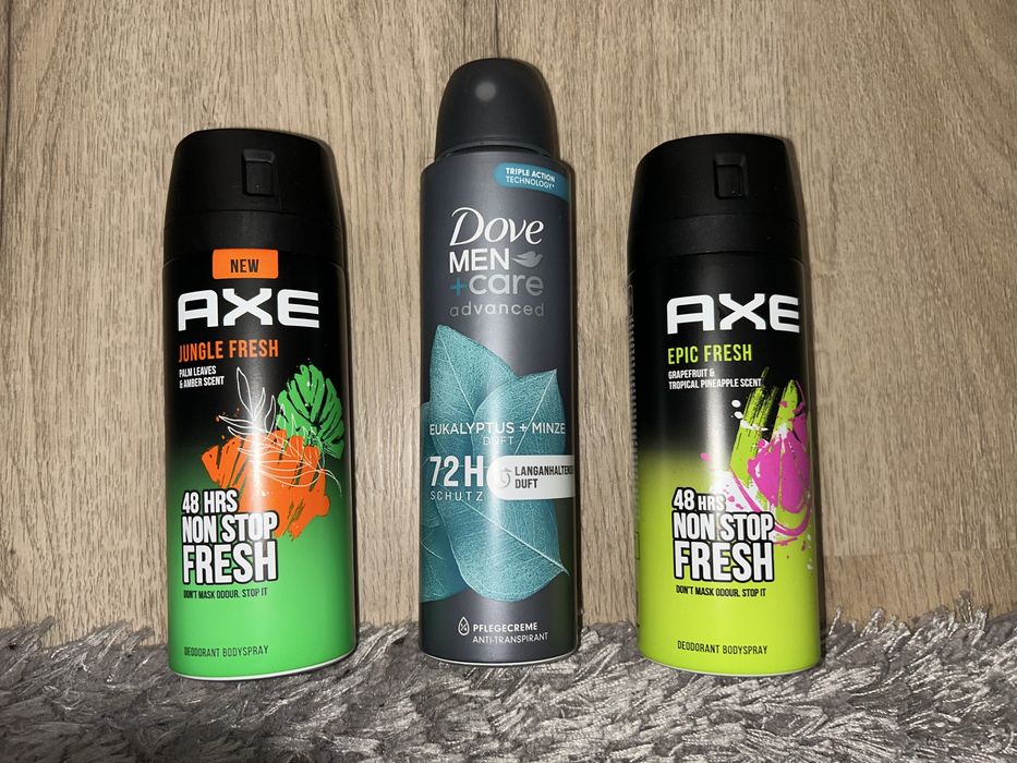 Zestaw dezodorantów, antyperspirantów męskich Axe, Dove 3 szt