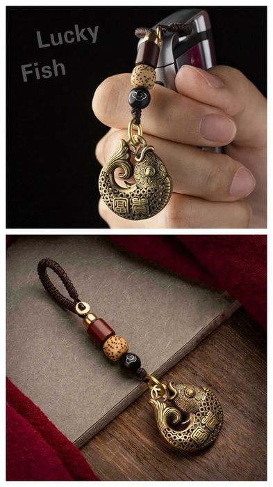 Карабін латунь Дракон Карабин Dragon для ключів брелок Риба Fish