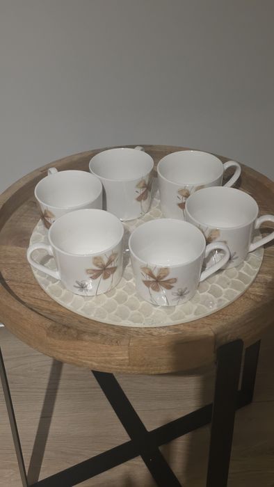 Komplet 6 ceramicznych filiżanek, ecru, kawa z mlekiem
