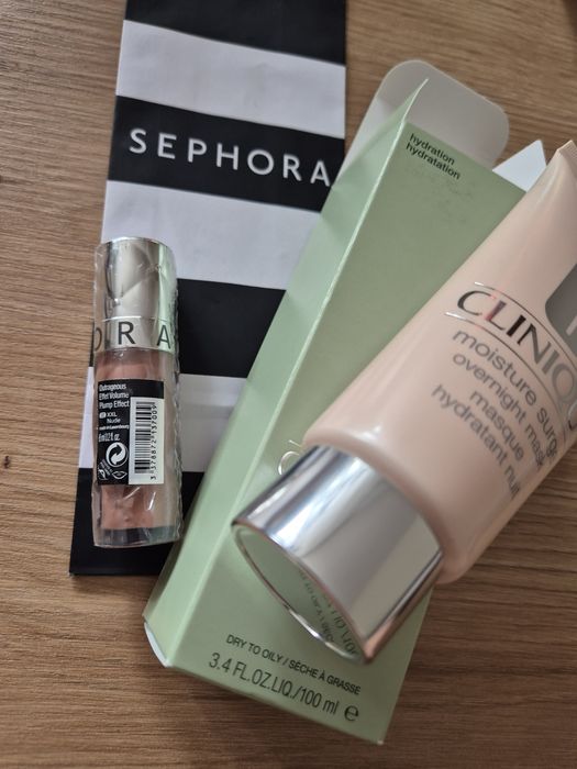 Hitowa maska krem na noc i błyszczyk nude! 2 pełne kosmetyki! CLINIQUE Moisture Surge 100 ml SEPHORA 6 ml folia NA WYJAZDY!