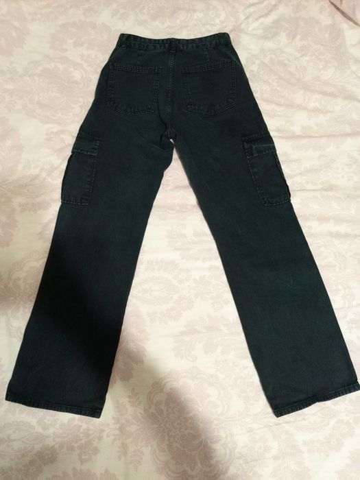 Жіночі широкі штани карго Stradivarius чорні джинси з високою посадкою