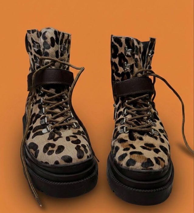 Шкіряні черевики River Island 39 р. Леопардові берці ворс поні