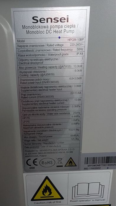 Тепловой насос вода -воздух на 10kw тепла