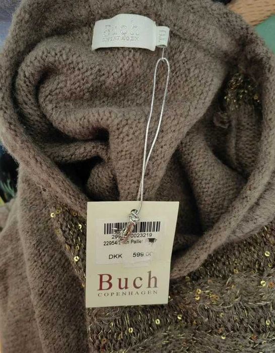 Sweter oversize ponczo brązowy brąz nowy frędzle narzuta ciepła