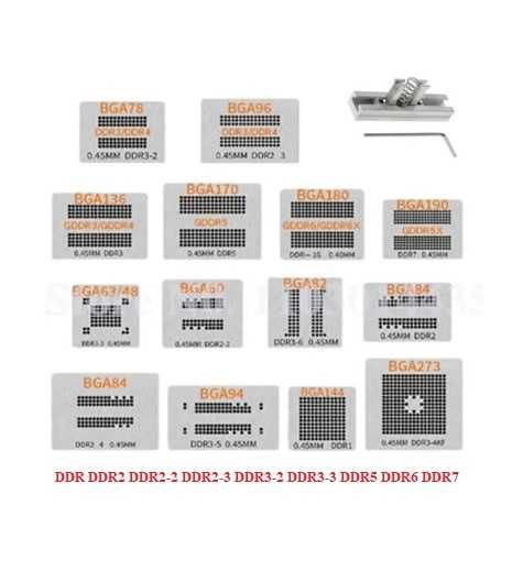 Полный набор трафаретов для реболлинга BGA чипов памяти.DDR1-DDR7