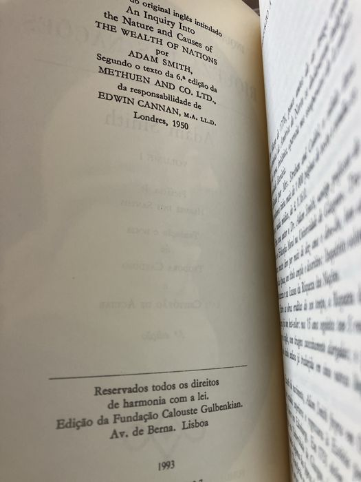 Riqueza das Nações Vol I e II -AdamSmith- Ed Fund Caloustre Gulbenkian