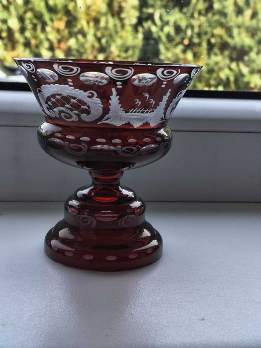 Rubinowa patera / pucharek Egermann Bohemia – 9 cm