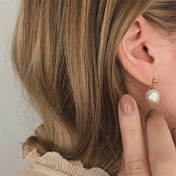 Висячие серьги с натур. пресноводным жемчугом Stainless steel 316L+14K